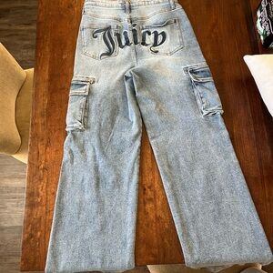 Juicy Couture Cargo Jeans Light Wash Y2K Logo Size 11/30
